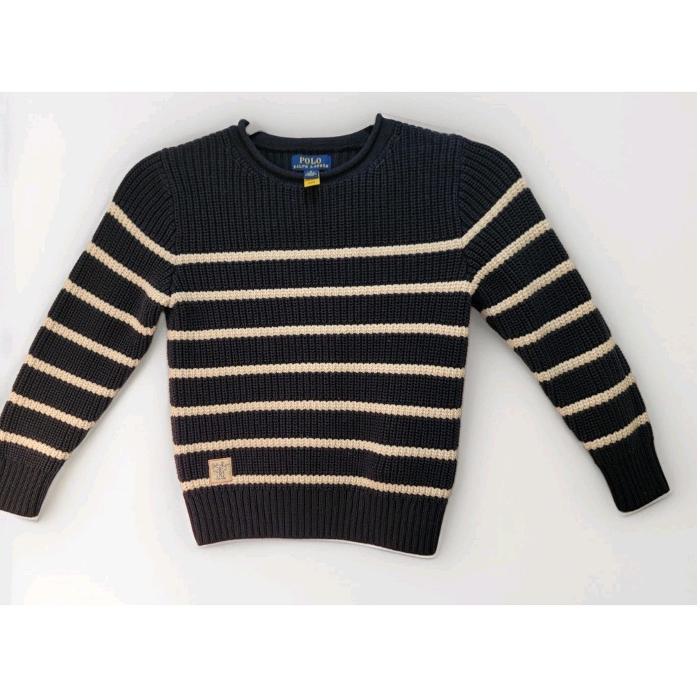 Polo Ralph Lauren Kids Crewneck Sweater Roll Neck Navy Knit Striped Nautical 6T